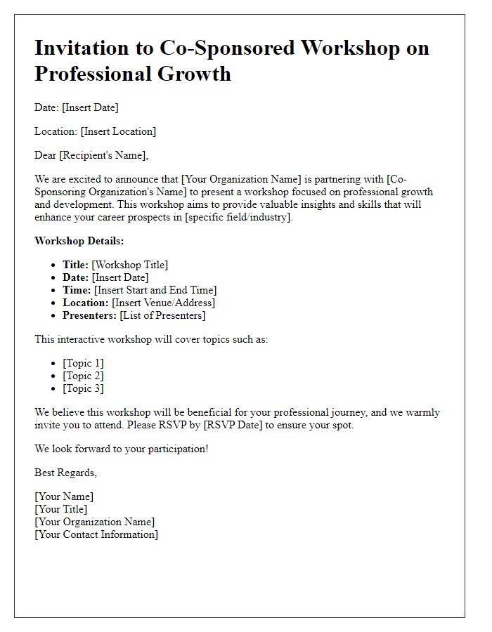 Letter template of co-sponsored workshop for professional growth.