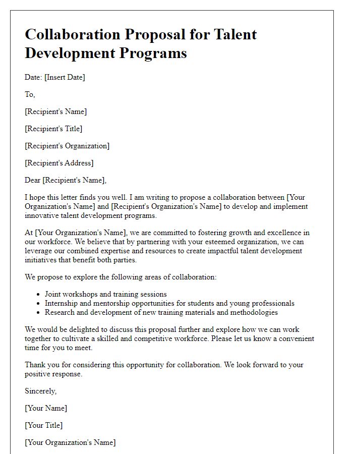 Letter template of collaboration proposal for talent development programs.