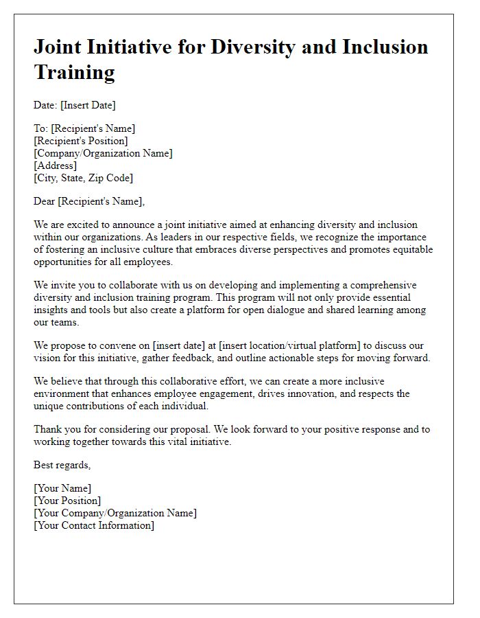 Letter template of joint initiative for diversity and inclusion training.