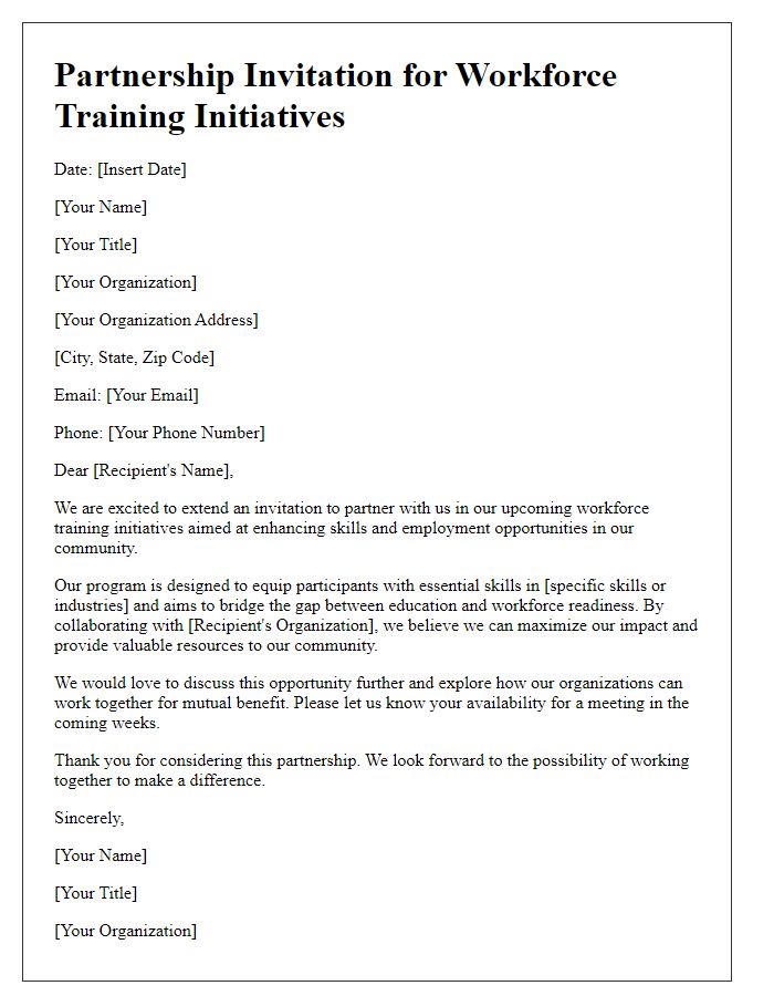 Letter template of partnership invitation for workforce training initiatives.