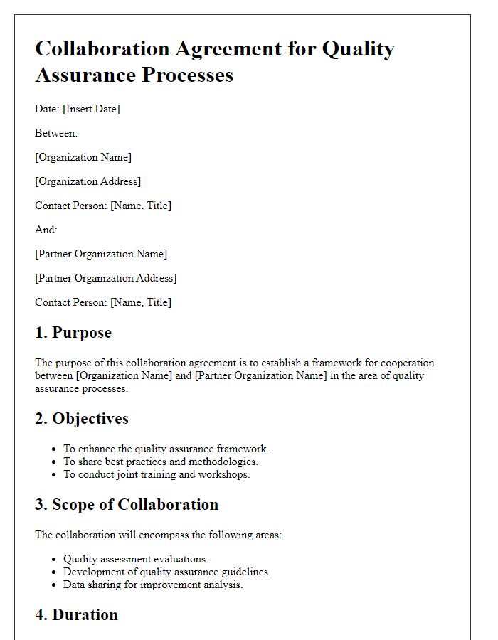 Letter template of collaboration agreement for quality assurance processes.