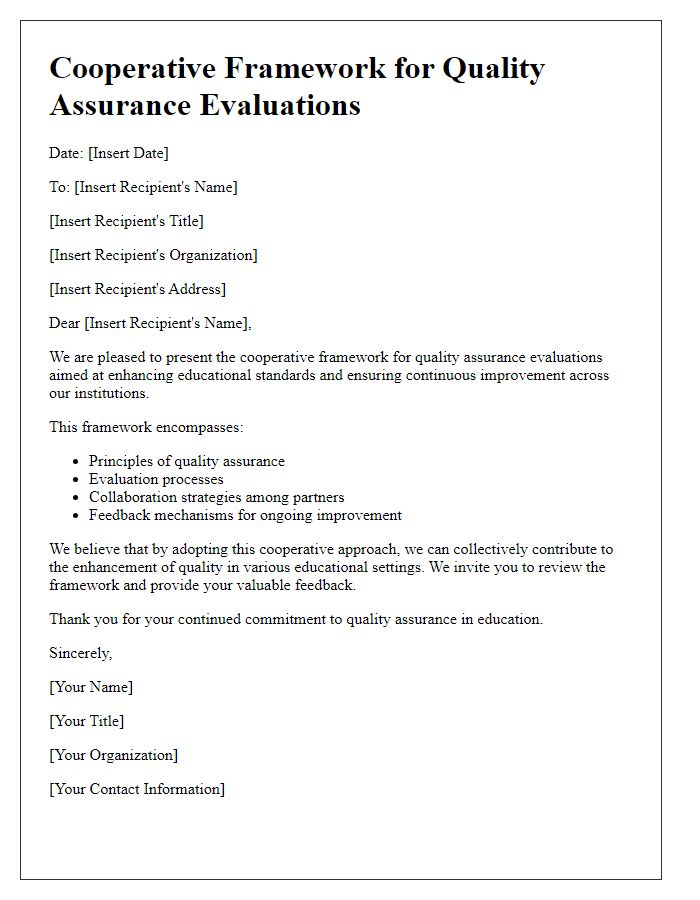 Letter template of cooperative framework for quality assurance evaluations.