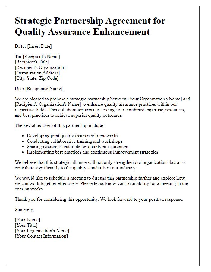 Letter template of strategic partnership for quality assurance enhancement.