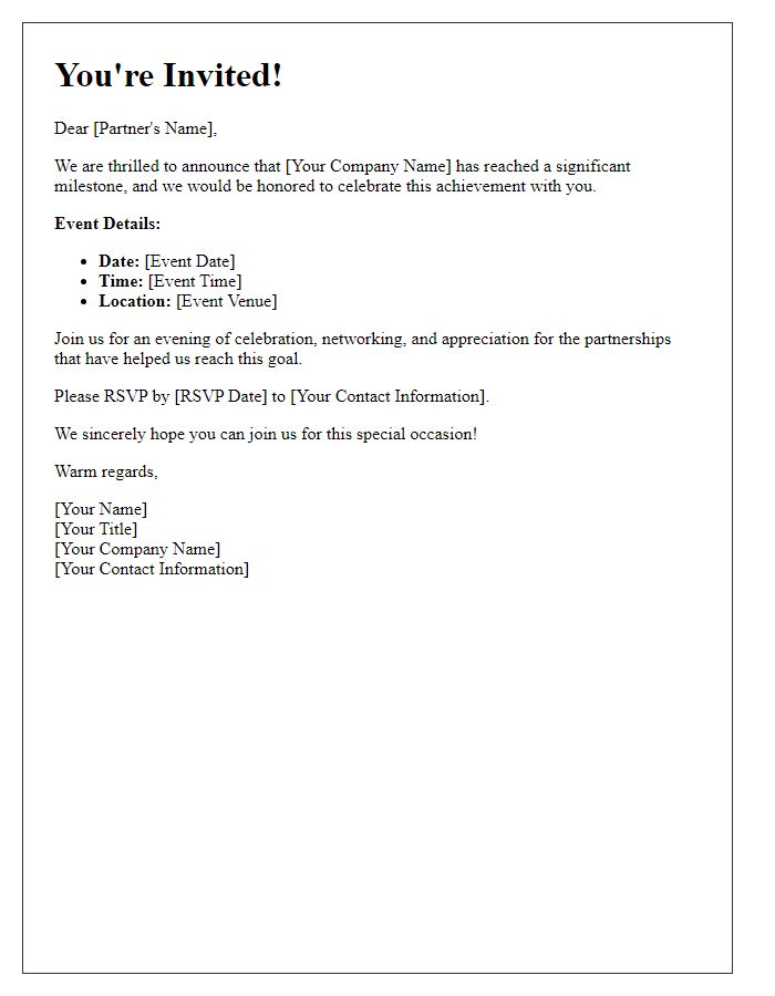 Letter template of invitation for a milestone celebration event with business partners.