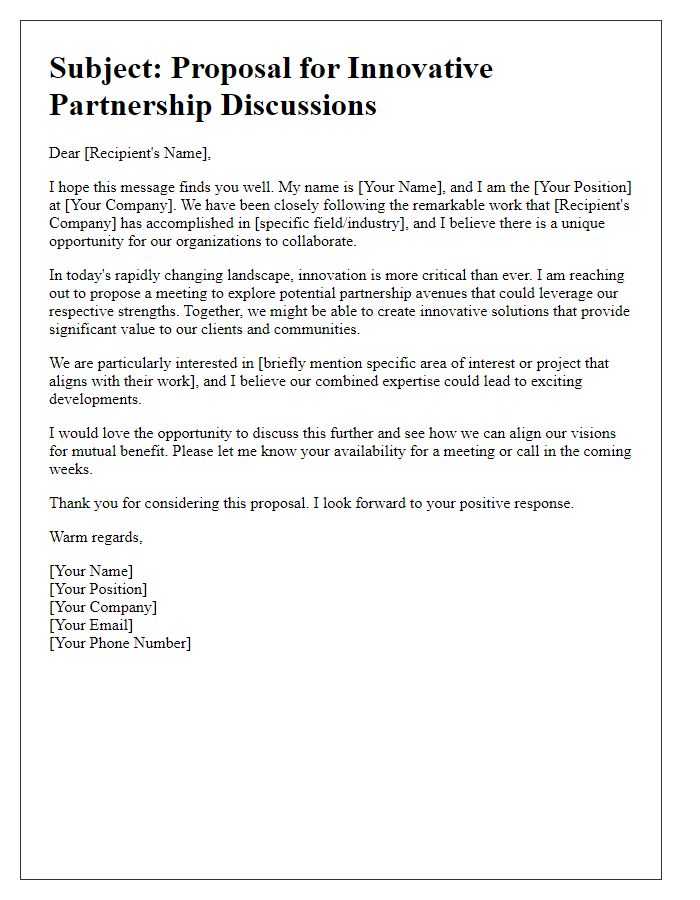 Letter template of appeal for innovative partnership discussions