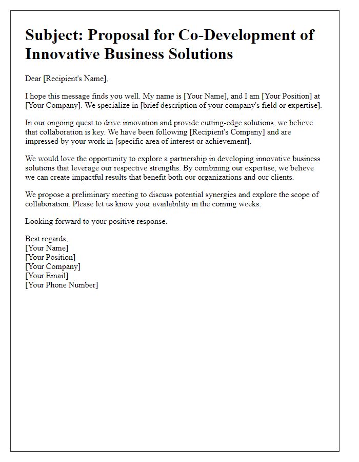 Letter template of outreach for co-developing innovative business solutions