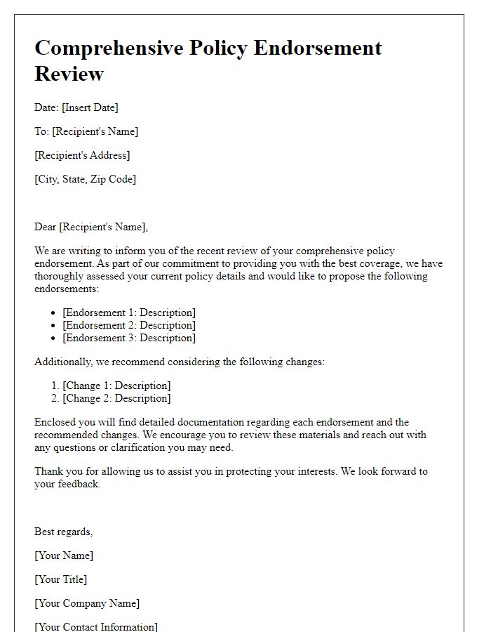 Letter template of Comprehensive Policy Endorsement Review