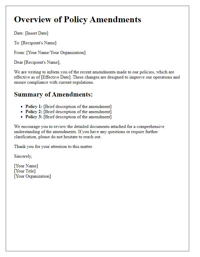 Letter template of Overview of Policy Amendments