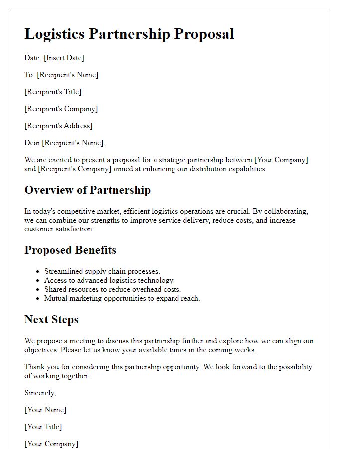 Letter template of logistics partnership proposal for enhanced distribution capabilities.