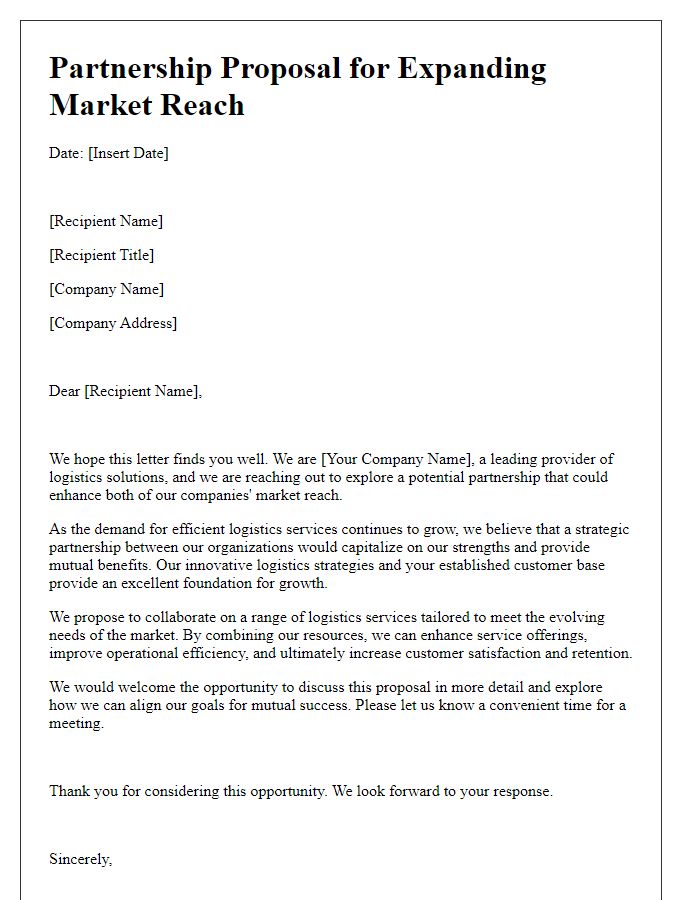 Letter template of logistics partnership proposal for expanding market reach.