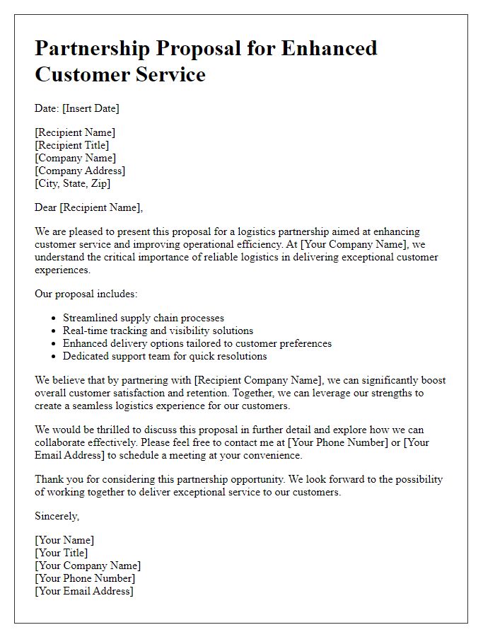 Letter template of logistics partnership proposal for improved customer service.