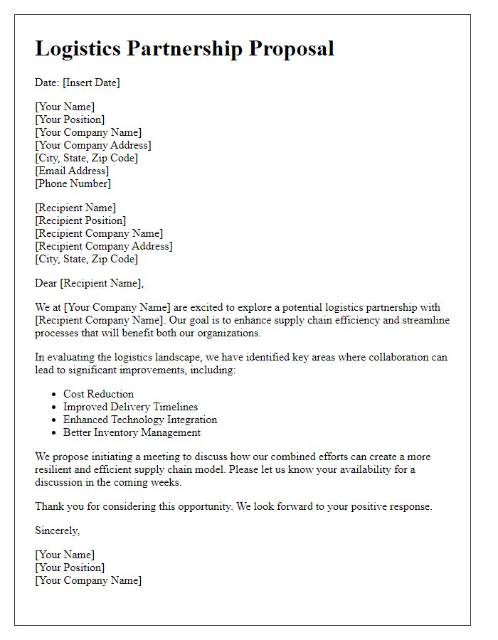 Letter template of logistics partnership proposal for increasing supply chain efficiency.