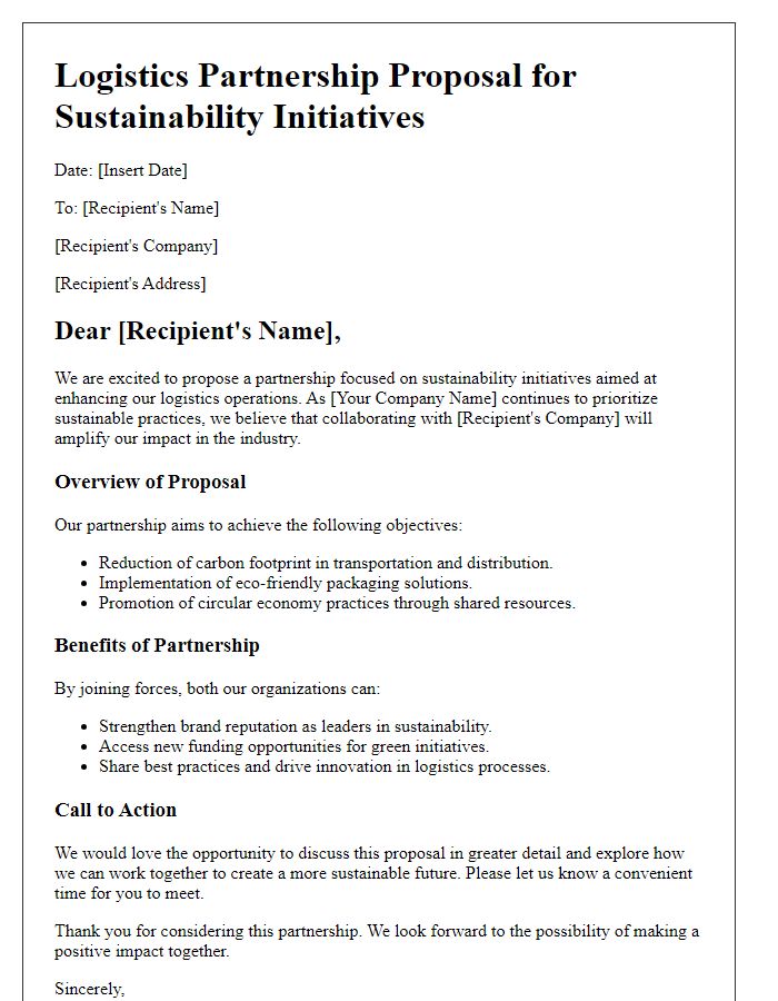 Letter template of logistics partnership proposal for sustainability initiatives.