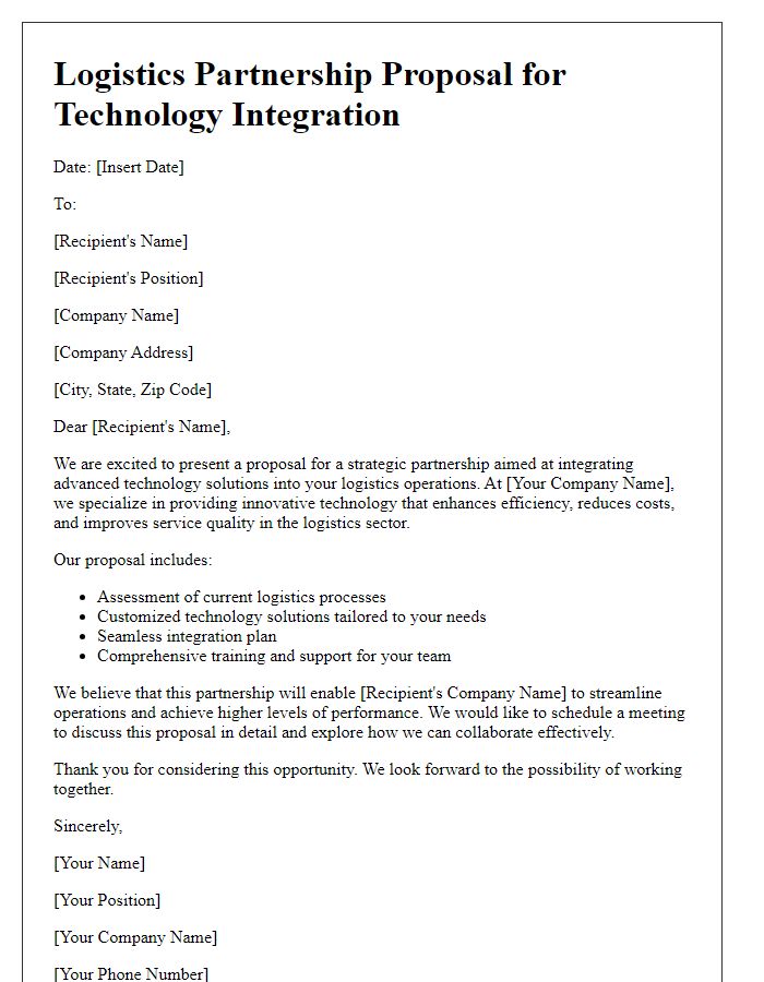 Letter template of logistics partnership proposal for technology integration.