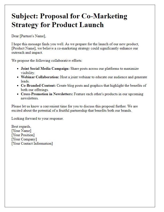 Letter template of co-marketing strategy for product launch