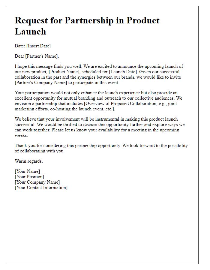 Letter template of request for partner participation in product launch