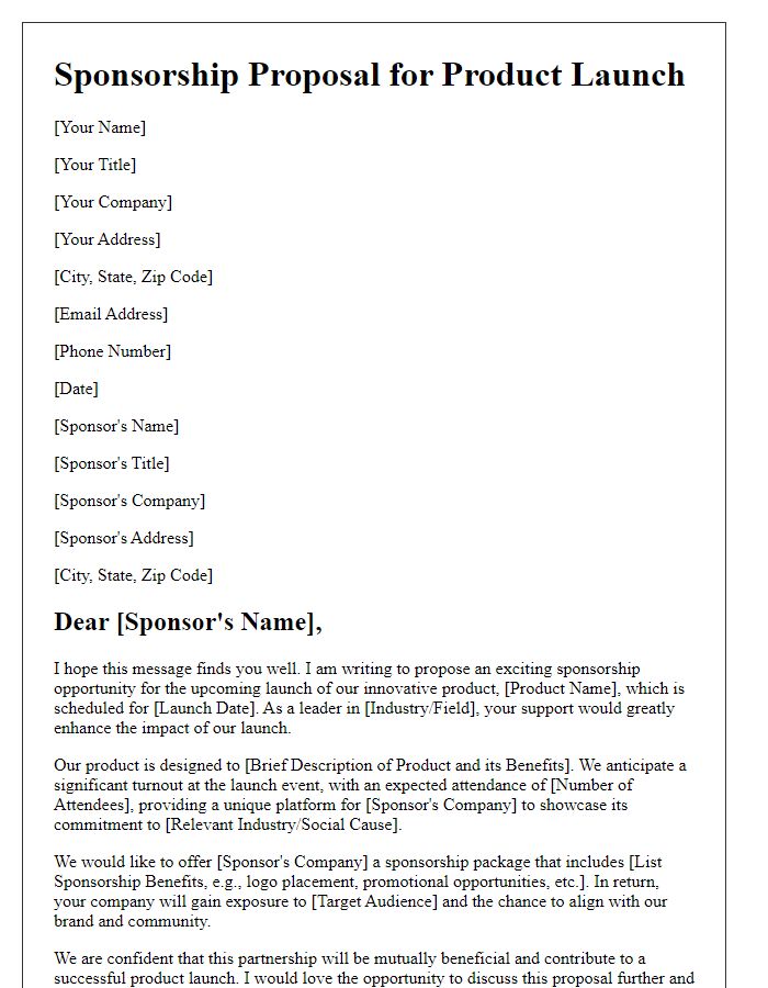 Letter template of sponsorship proposal for product launch