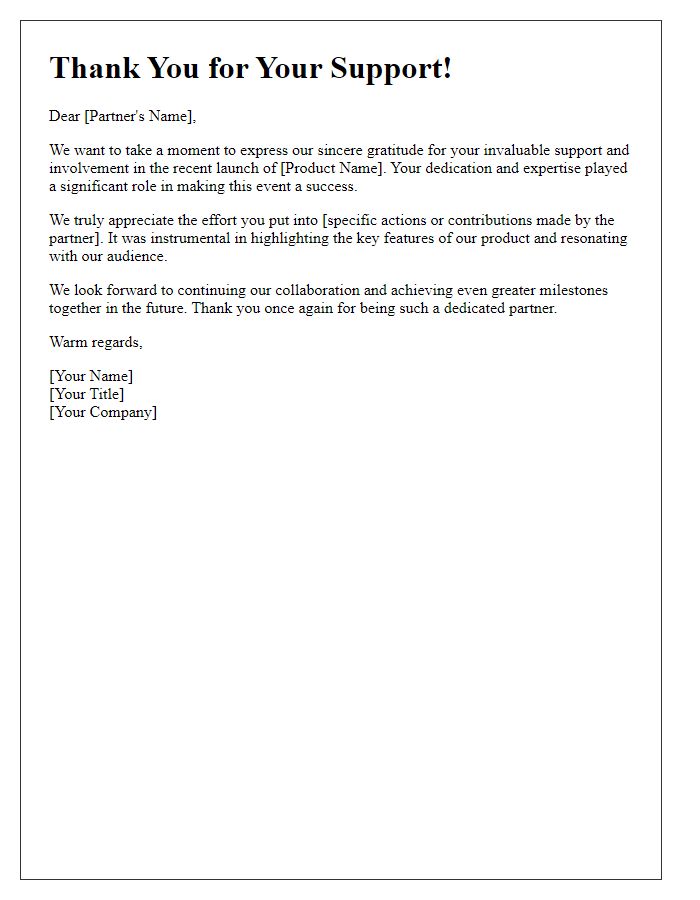 Letter template of thank you for partner involvement in product launch