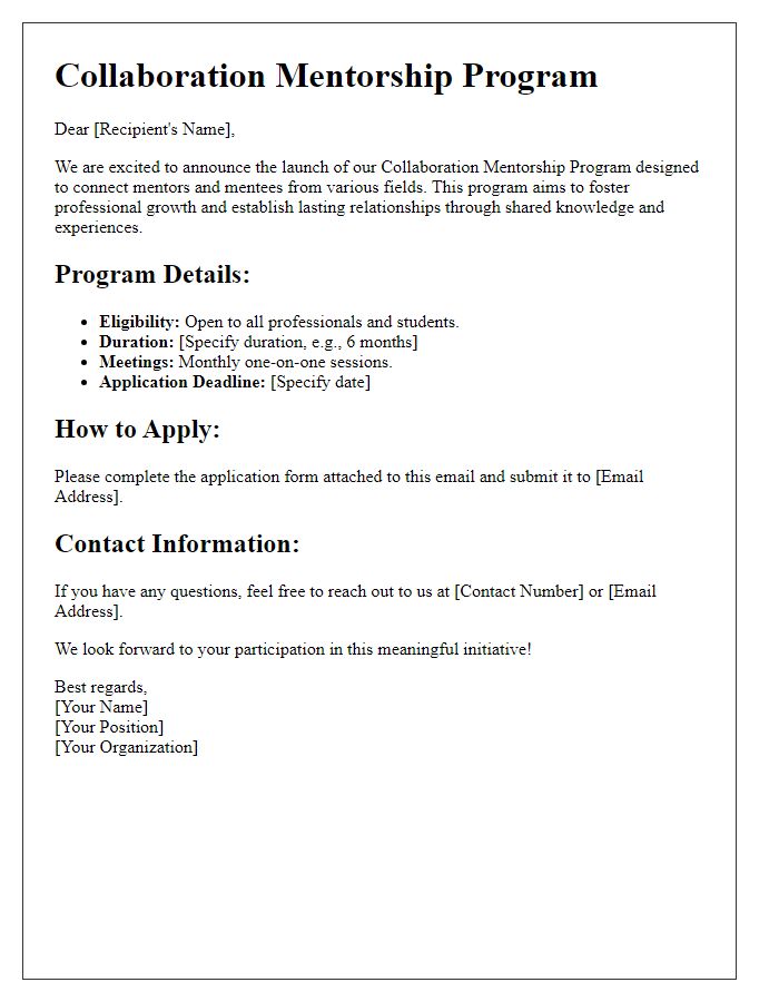 Letter template of collaboration mentorship program information