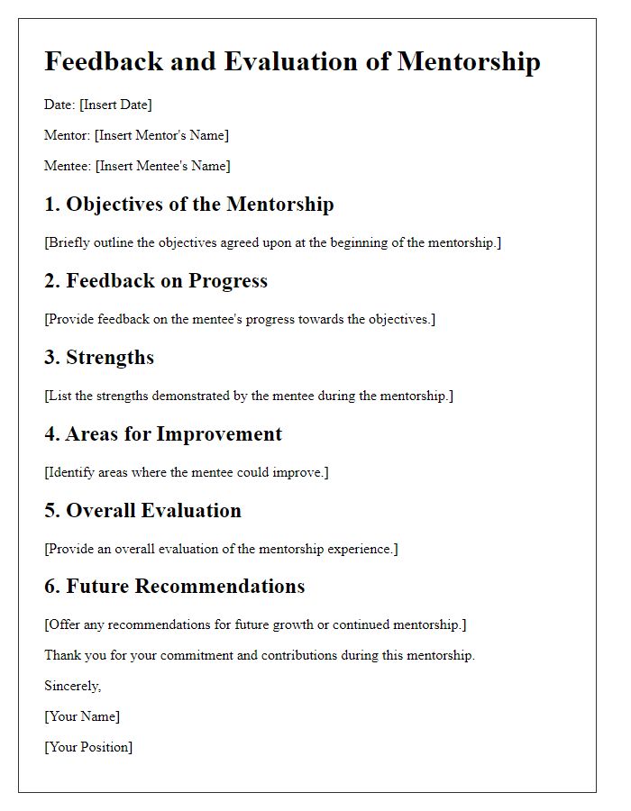 Letter template of feedback and evaluation process for mentorship