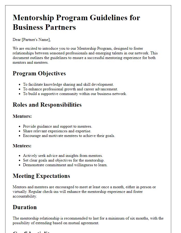 Letter template of mentorship program guidelines for business partners