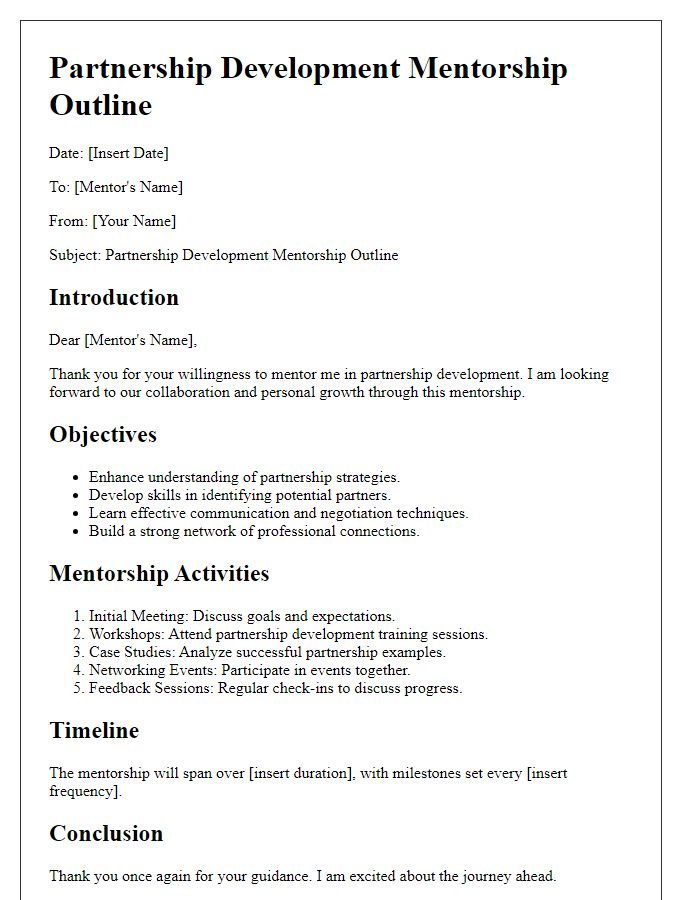 Letter template of partnership development mentorship outline