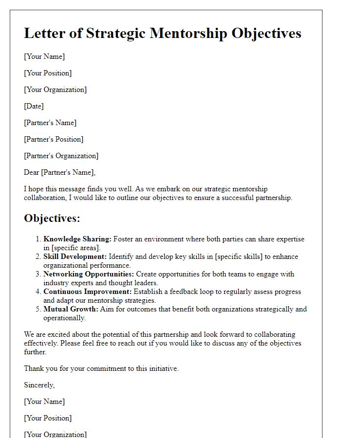 Letter template of strategic mentorship objectives for partners