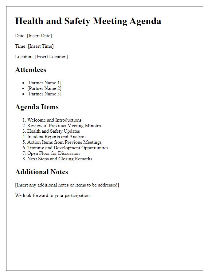 Letter template of business partner health and safety meeting agenda