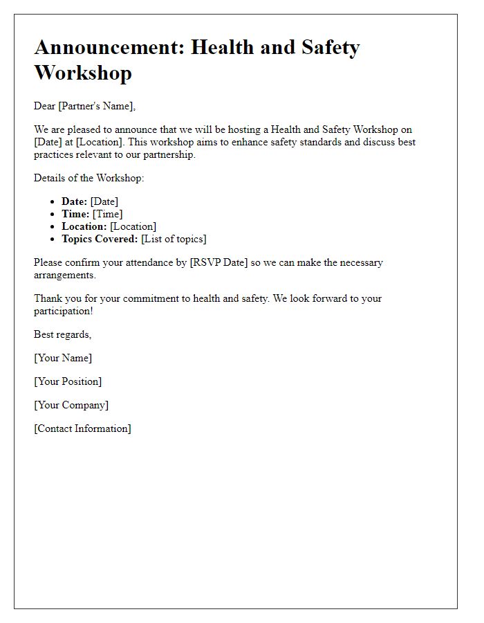 Letter template of business partner health and safety workshop announcement