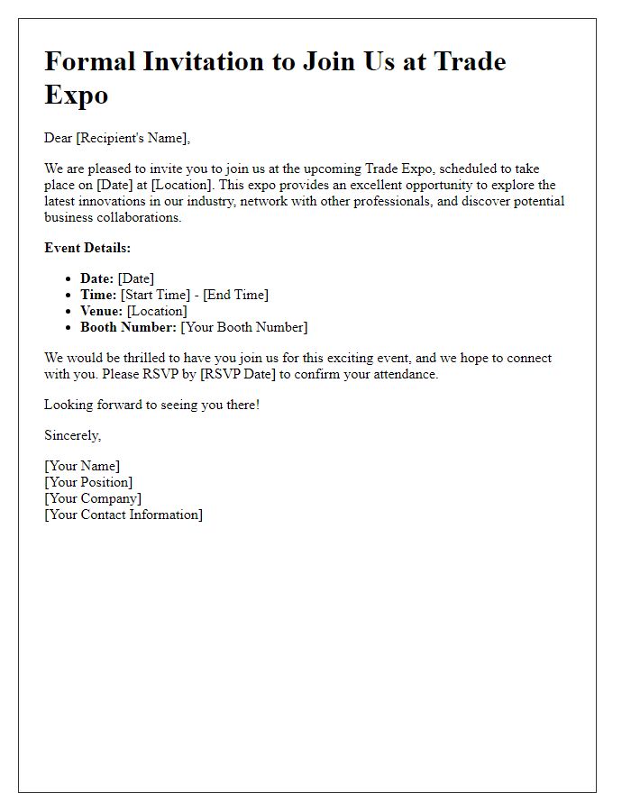 Letter template of Formal Invitation to Join Us at Trade Expo