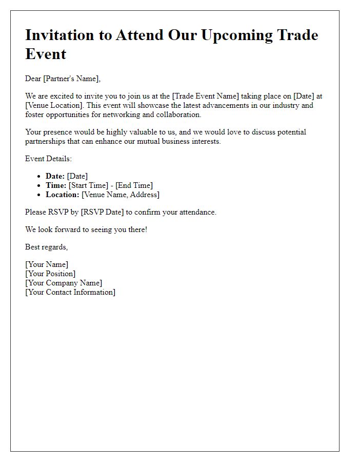 Letter template of Invitation for Business Partner to Attend Trade Event