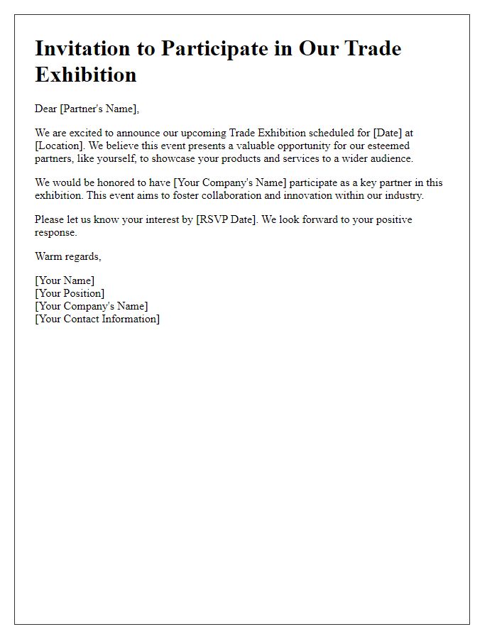 Letter template of Invitation to Business Partner for Trade Exhibition Participation