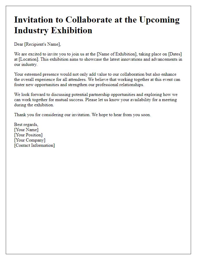 Letter template of Invitation for Collaborative Presence at Industry Exhibition