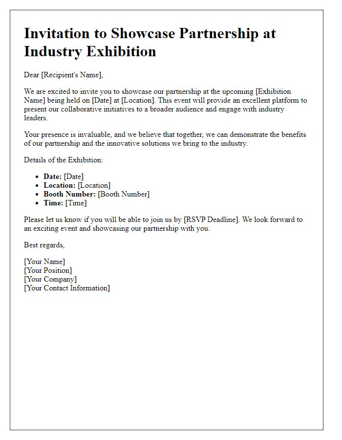 Letter template of Invitation to Showcase Partnership at Industry Exhibition