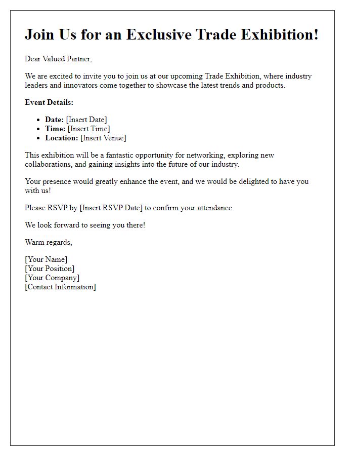 Letter template of Join Us: Invitation to Trade Exhibition for Partners