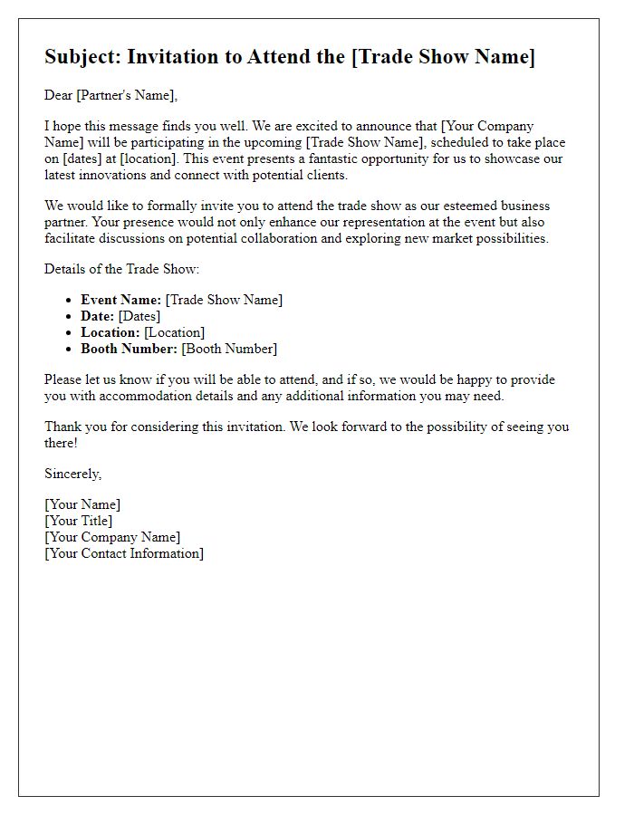 Letter template of Request for Business Partner Attendance at Trade Show