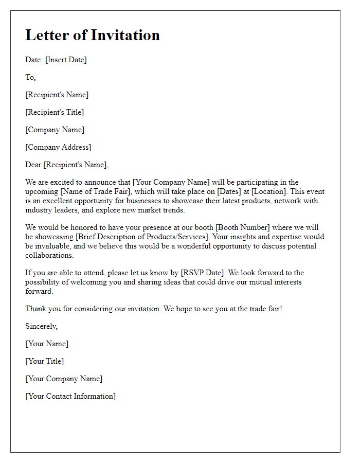 Letter template of Requesting Your Presence at Upcoming Trade Fair