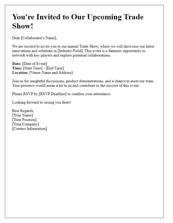 Letter template of Trade Show Invitation for Key Business Collaborators