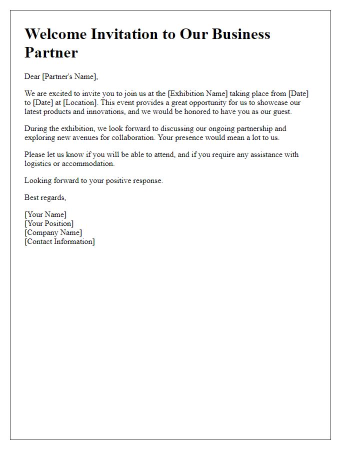 Letter template of Welcome Invitation to Business Partner for Exhibition