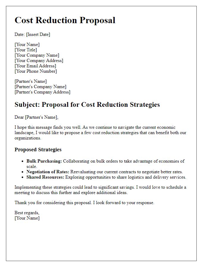 Letter template of cost reduction proposals for business partners