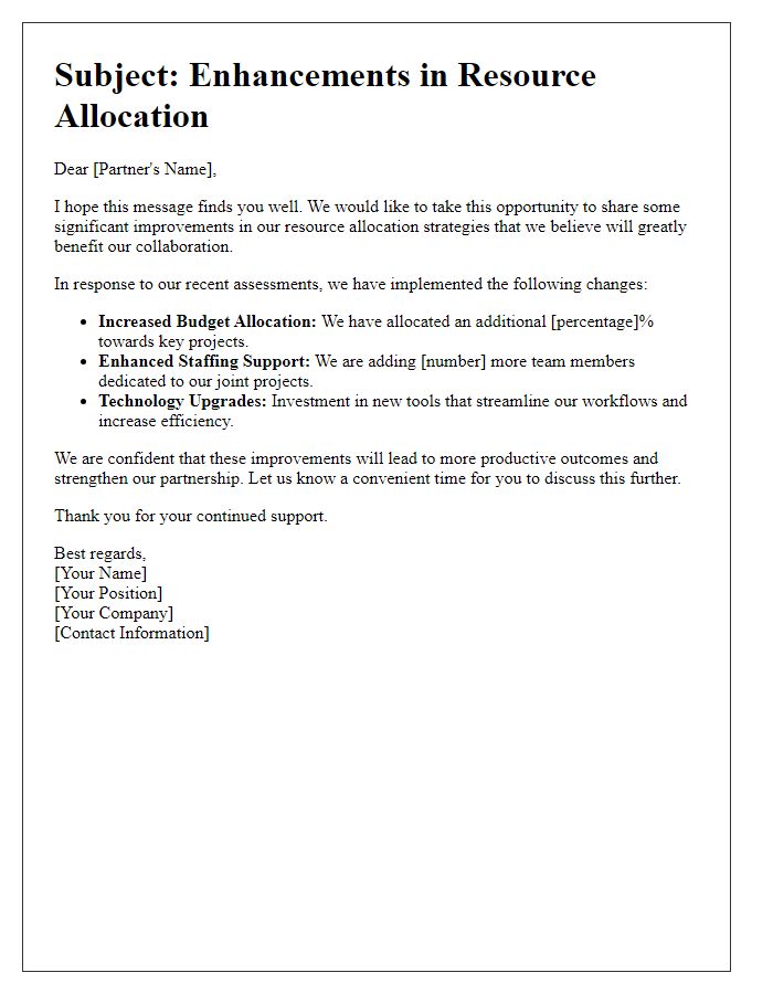 Letter template of resource allocation improvements for business partners