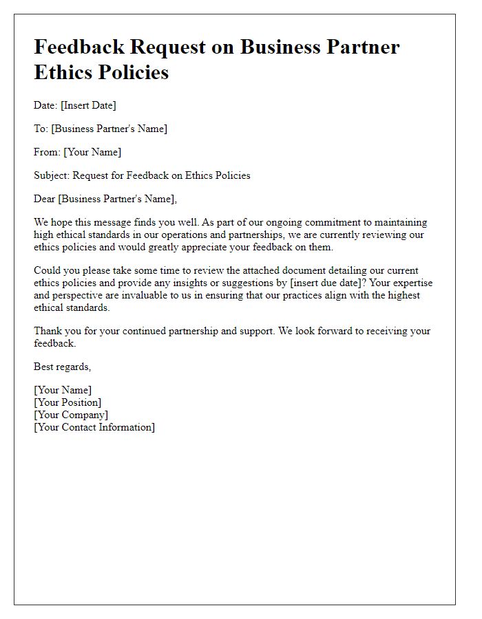 Letter template of Feedback Request on Business Partner Ethics Policies