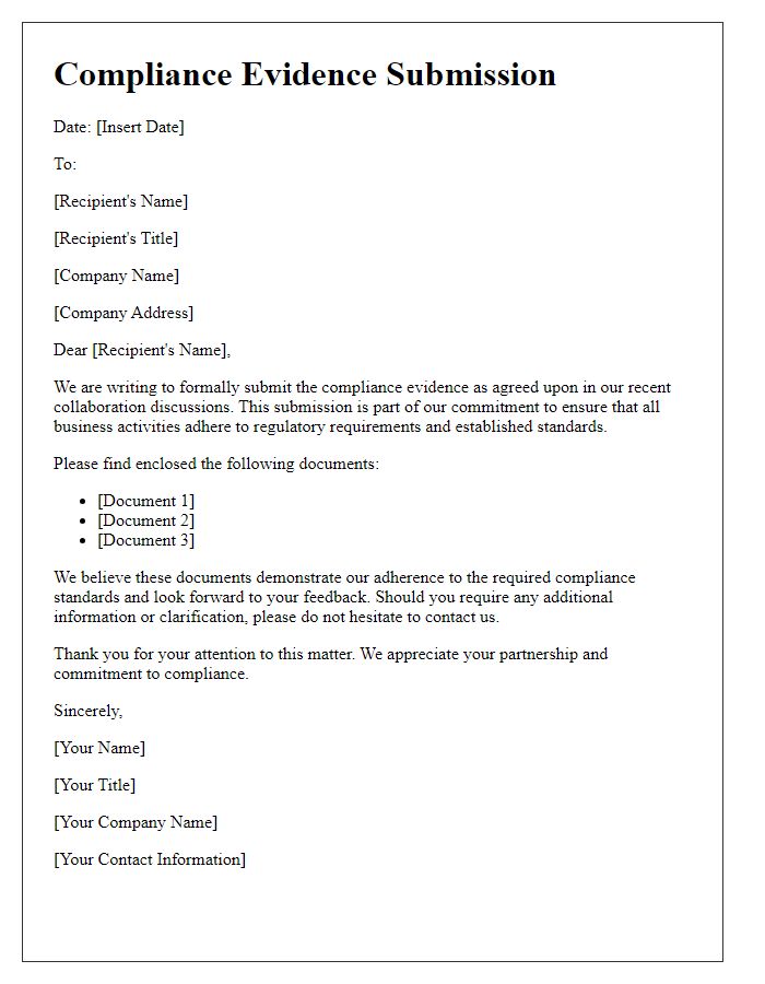 Letter template of compliance evidence submission for business collaborators.