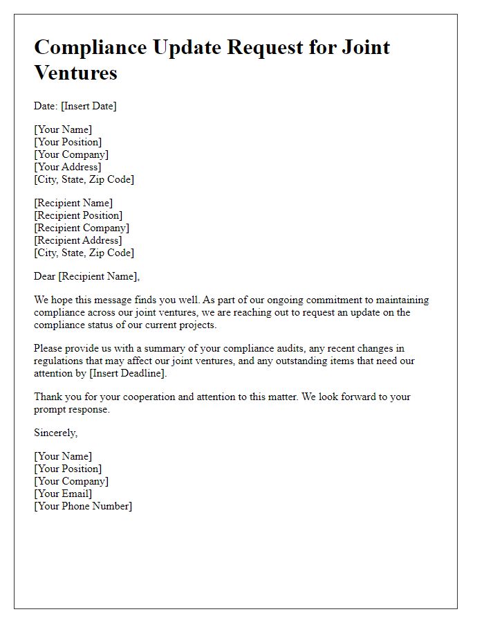 Letter template of compliance update request for joint ventures.