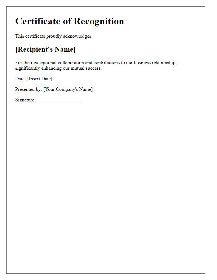 Letter template of citation for outstanding business collaboration.