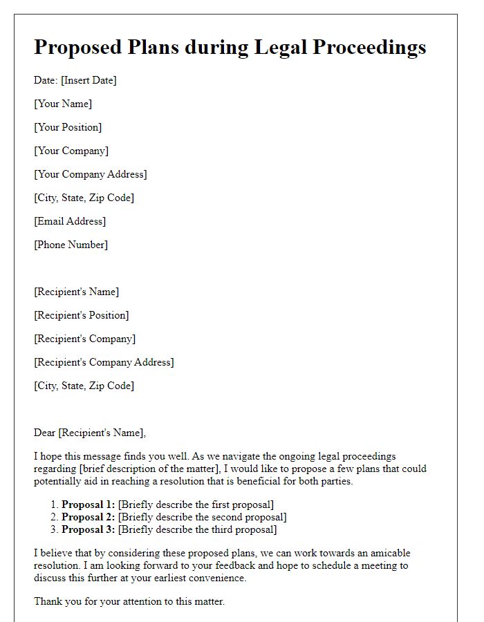 Letter template of proposed plans during business partner legal proceedings