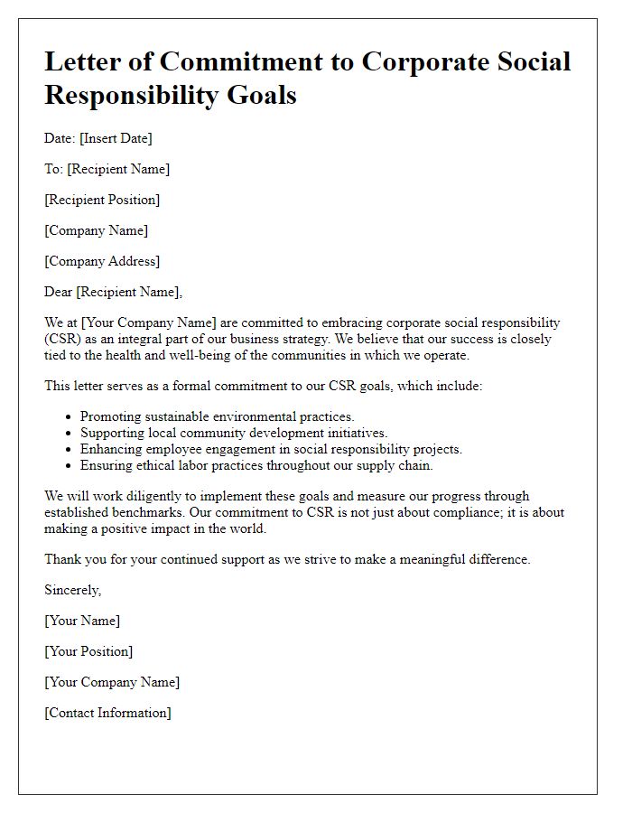 Letter template of commitment to corporate social responsibility goals