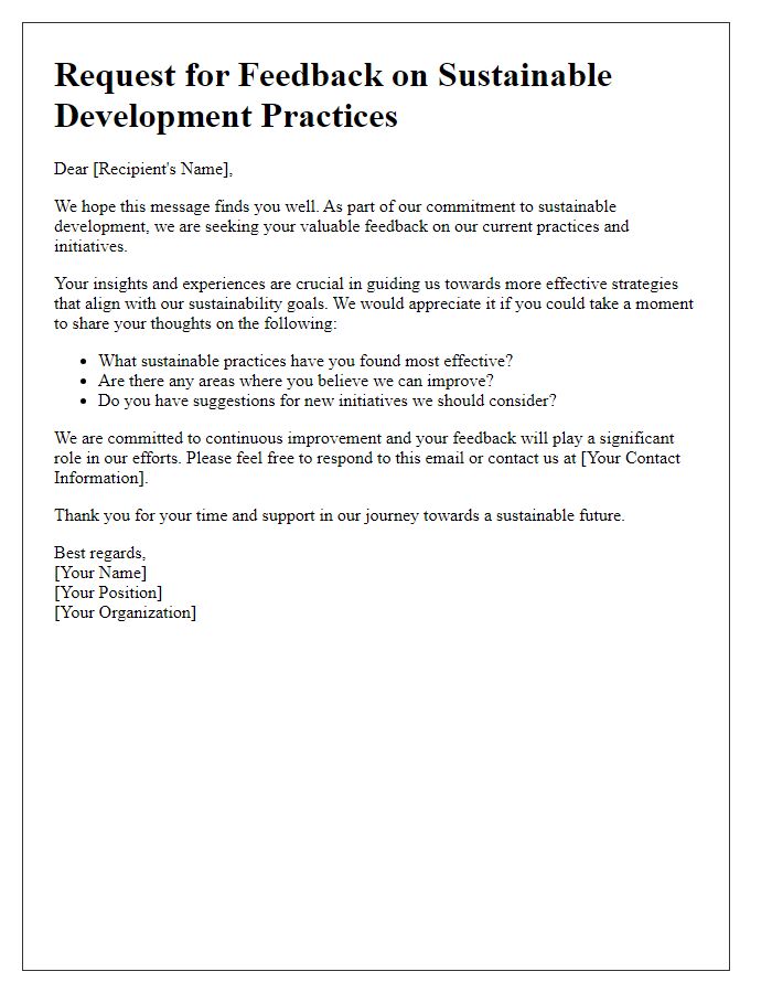 Letter template of feedback request on sustainable development practices