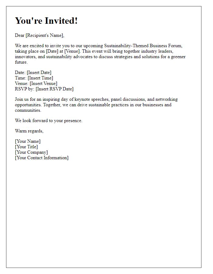 Letter template of invitation to sustainability-themed business forum