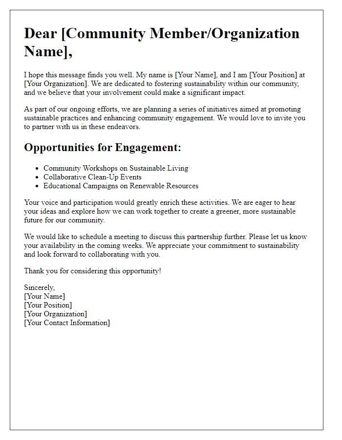 Letter template of outreach for community engagement in sustainability